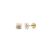 Pendientes Oro Amarillo Flor con Perla